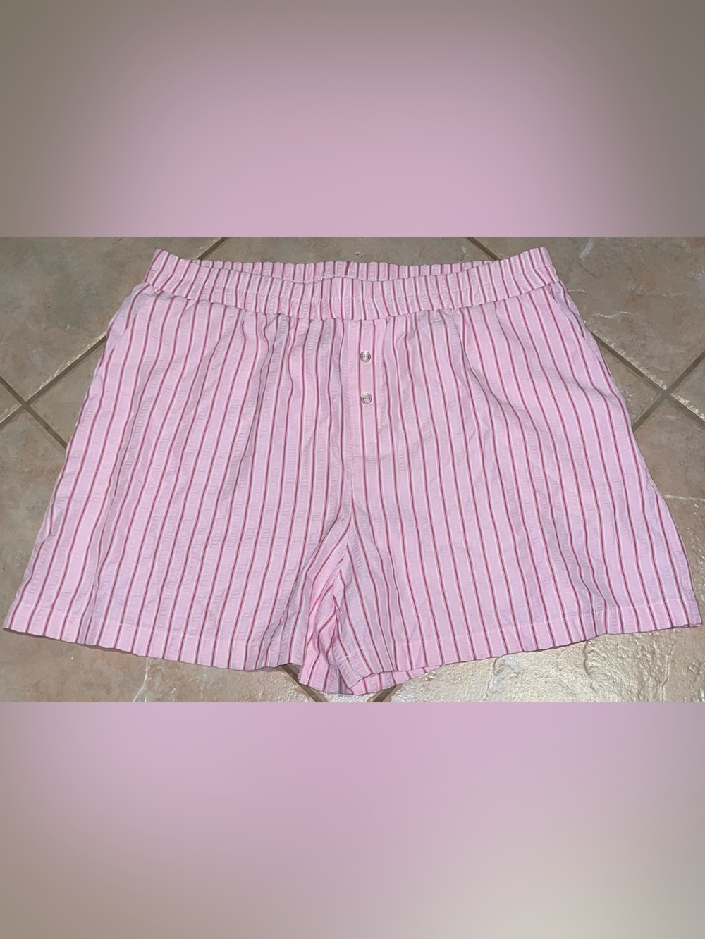 Gilly Hicks Women’s Boxer High Waist Stripe Shorts Pink Lounge Pajama XL